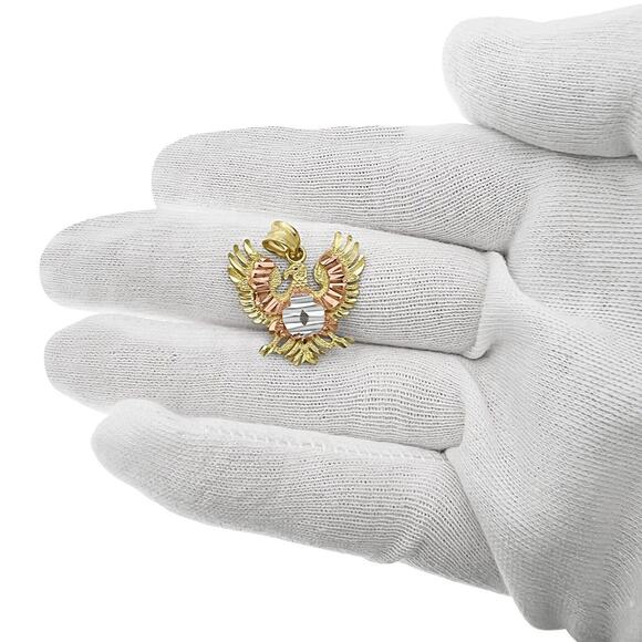 Eagle Charm Pendant 10k Tri Color Gold 0.9 inch - Picture 3 of 3